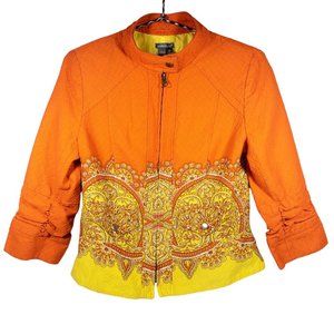 Anthracite Orange Yellow Mandala Colorful Full Zip Quilted Jacket Womens Medium